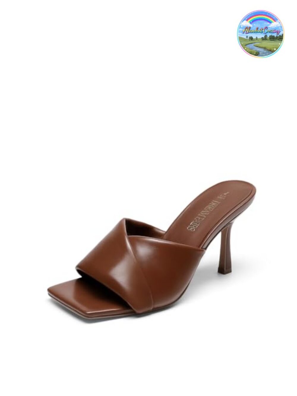 Women's Faux Leather Slip On Square Toe Stiletto Heeled Sandals 3.3 Inch